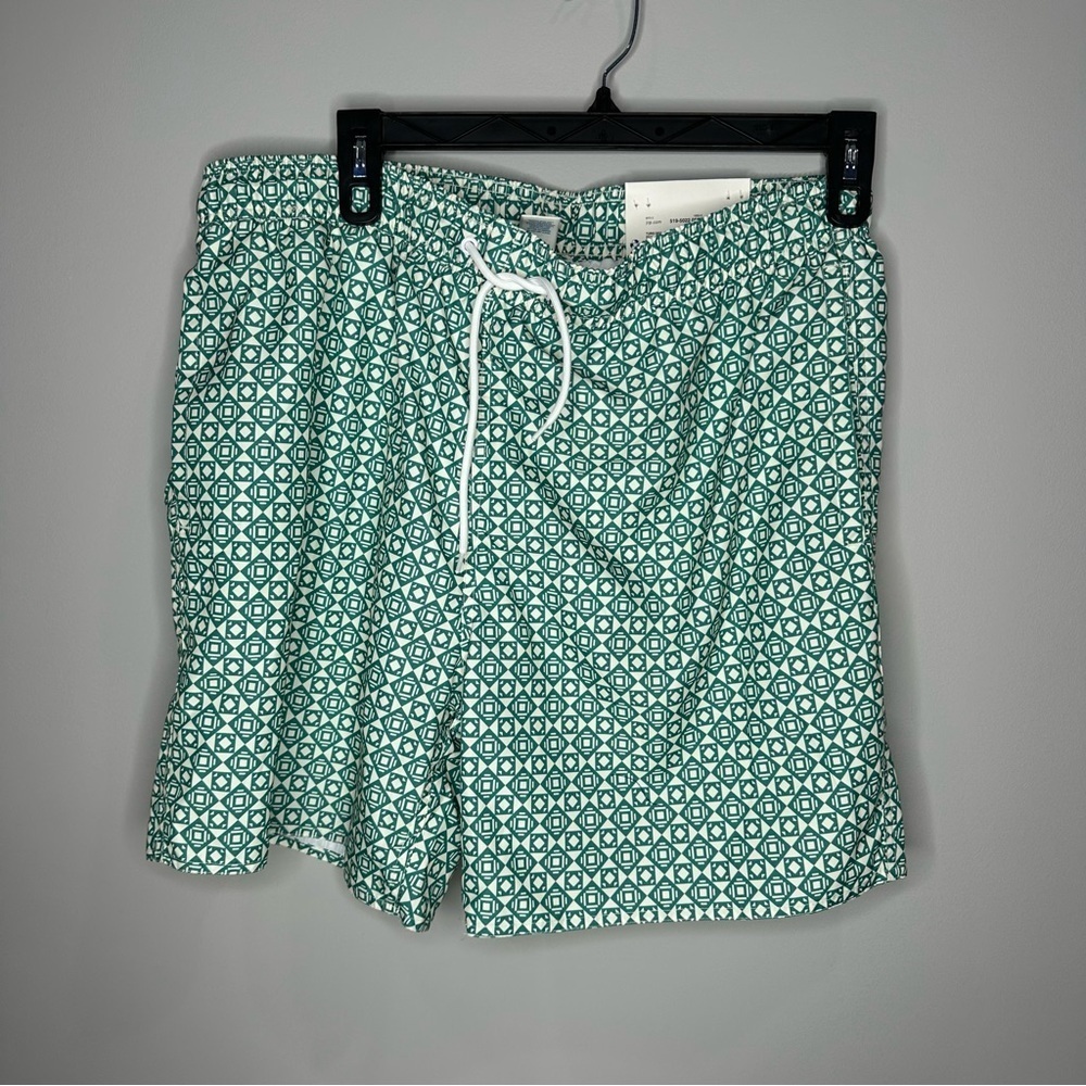 Arizona Jean Company Green Swim Trunks with Geometric Pattern